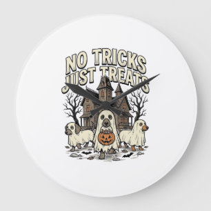 ハロウィーン ダックスフント ゴースト デザイン お菓子をくれなきゃイタズラしちゃうぞ ラージ壁時計