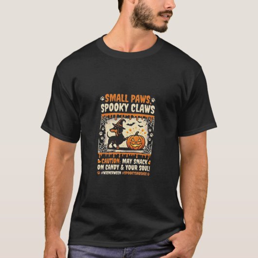 ハロウィーン ダックスフント スプーキー警告 Tシャツ (正面)