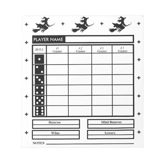 ハロウィーン テーマ Bunco スコアパッド 魔法使いの飛行 ノートパッド (正面)