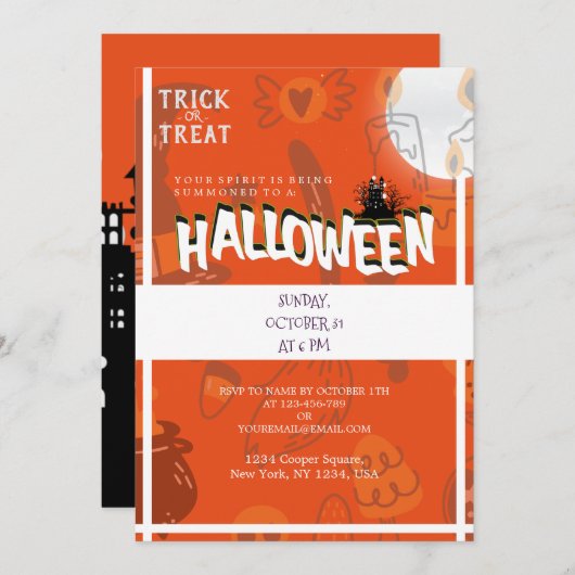 ハロウィーン、トリック、または衣装を扱う時間だ 招待状 (正面/裏面)