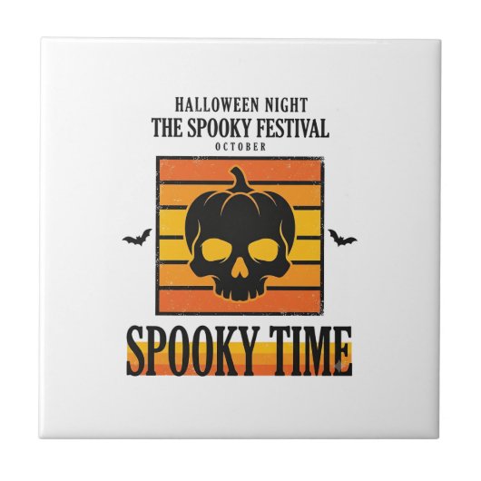 ハロウィーン ドクロ 怖い おもしろい ヴィンテージ 引用_1 タイル (正面)