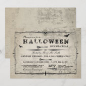 ハロウィーン ドクロ 招待 ゴシック衣装 バット パーティー 招待状 (正面/裏面)