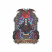 ハロウィーン ドラキュラ 赤い月 コウモリ ドクロ_1 シール (正面)