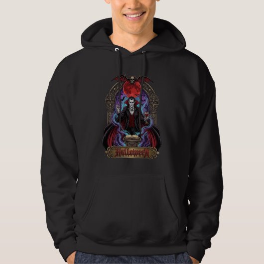 ハロウィーン ドラキュラ 赤い月 コウモリ ドクロ_1 パーカ (正面)