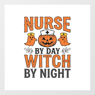 ハロウィーン ナース 魔法使い 夜 ヴィンテージ Tシャツ デザイン ウィンドウサイン