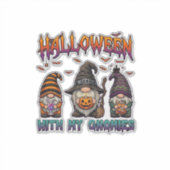 ハロウィーン・ノーム 3人のノームと魔女の帽子とカボチャ_1 シール (正面)