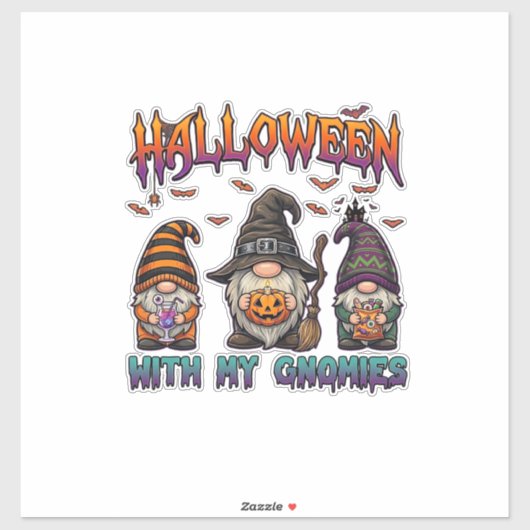 ハロウィーン・ノーム 3人のノームと魔女の帽子とカボチャ_1 シール (シート)