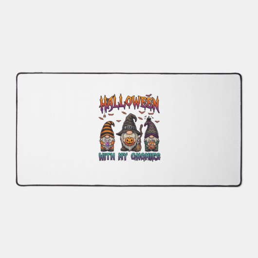 ハロウィーン・ノーム　３人のノームと魔女の帽子とカボチャ_1 デスクマット (正面)