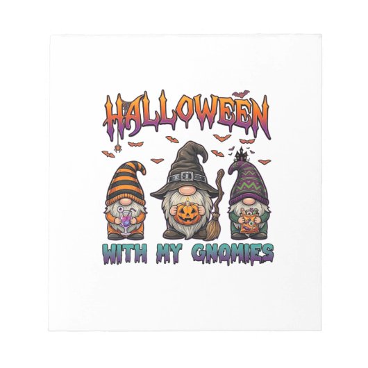 ハロウィーン・ノーム 3人のノームと魔女の帽子とカボチャ_1 ノートパッド (正面)