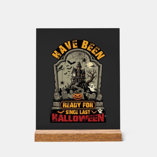 ハロウィーン ハロウィン お化け屋敷 墓石 準備万端 アクリルサイン (正面)