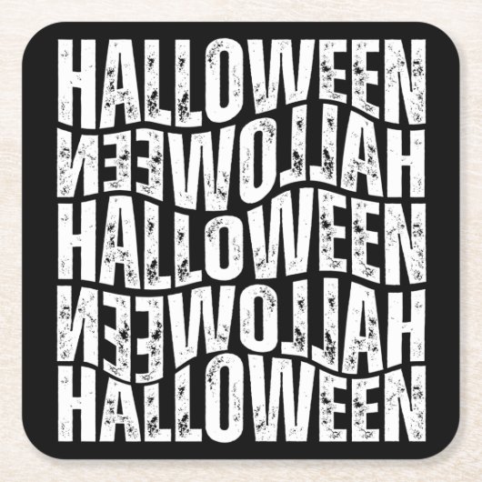 ハロウィーン ハロウィーン ワープ タイポグラフィー スクエアペーパーコースター (正面)
