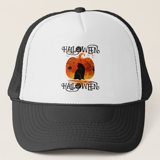ハロウィーン ハロウィーン 猫 黒いカボチャ キャップ (正面)