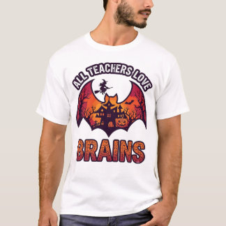 ハロウィーン バット おばけ屋敷 先生はみんな脳みそが好き Tシャツ