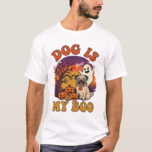 ハロウィーン パグ おばけ かぼちゃ デザイン_1 Tシャツ (正面)