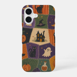 ハロウィーン パッチワーク おばけ 猫 幽霊の家のケース iPhone 16ケース
