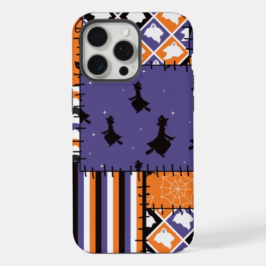 ハロウィーン パッチワーク 魔女 猫 iPhoneケース (裏面)