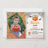 ハロウィーン·パンプキンの子ども誕生日パーティーの写真 招待状 (正面)