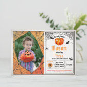 ハロウィーン·パンプキンの子ども誕生日パーティーの写真 招待状 (スタンド正面)