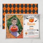 ハロウィーン·パンプキンの子ども誕生日パーティーの写真 招待状 (正面/裏面)