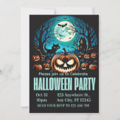 ハロウィーン パーティー招待状 月夜の怖いカボチャ 招待状 (正面)