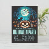 ハロウィーン パーティー招待状 月夜の怖いカボチャ 招待状 (スタンド正面)