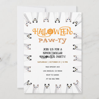 ハロウィーン パーティー スプーキー かわいい おばけ 猫 パーティー 招待状
