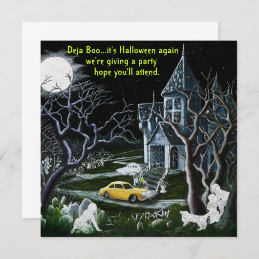 ハロウィーン，パーティー，招待，幽霊たち,幽霊のよく出る家 招待状 (正面/裏面)