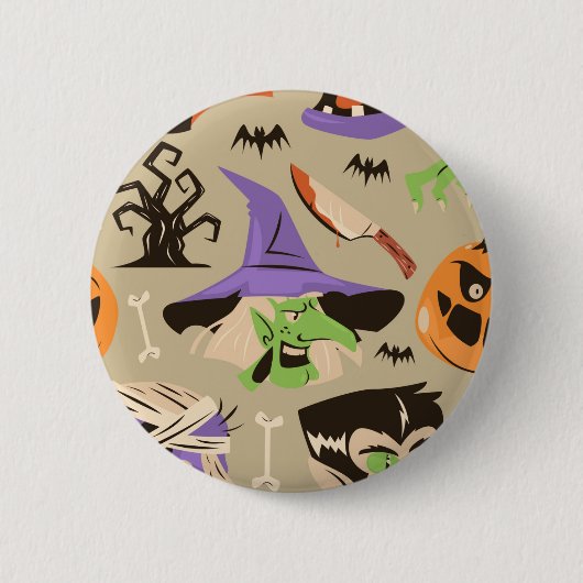 ハロウィーン ビンテージ パターン ボタン 缶バッジ (正面)