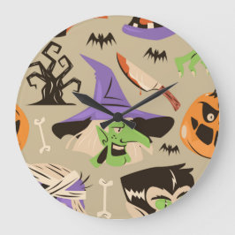 ハロウィーン ビンテージ パターン ラージクロック ラージ壁時計