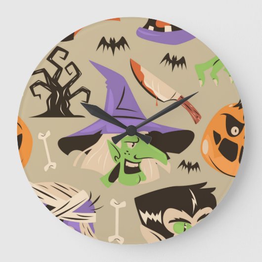 ハロウィーン ビンテージ パターン ラージクロック ラージ壁時計 (正面)