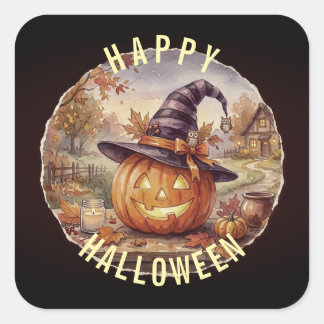 ハロウィーン ビンテージ パンプキンステッカー スクエアシール