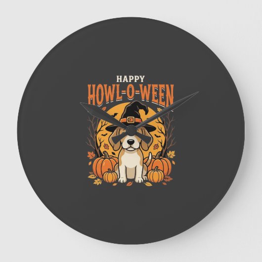 ハロウィーン ビーグル おばけ かぼちゃ デザイン_1 ラージ壁時計 (正面)