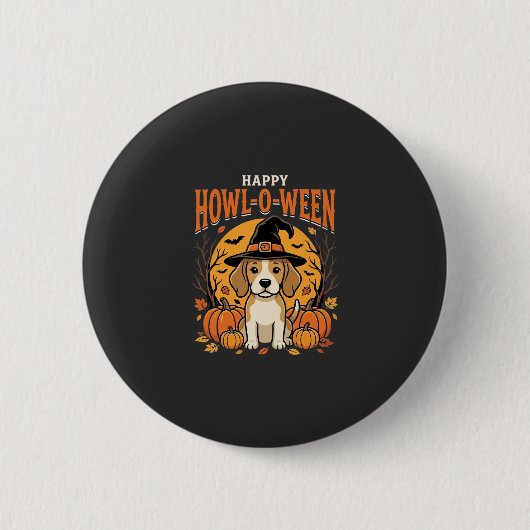 ハロウィーン ビーグル おばけ かぼちゃ デザイン_1 缶バッジ (正面)