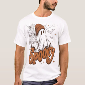 ハロウィーン ビーニー ゴースト スプーキー ウェブ 秋 アート Tシャツ