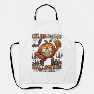 ハロウィーン ビール スカル カボチャ コウモリ キャンドルを祝う エプロン