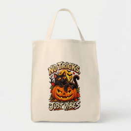 ハロウィーン ブラックキャット パンプキン ノートリック ジャストバイブス トートバッグ