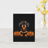 ハロウィーン ブラックタン ダックスフント 犬 カード (黄色い花)