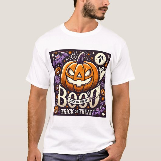 ハロウィーン・ブー！トリックまたはトリートティー Tシャツ (正面)