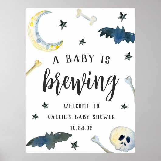 ハロウィーン「ベビーが醸造している」シャワー歓迎サイン ポスター (正面)