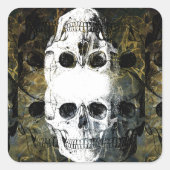 ハロウィーン ホラー - ドクロ3つ 壁画バースト スクエアシール (正面)