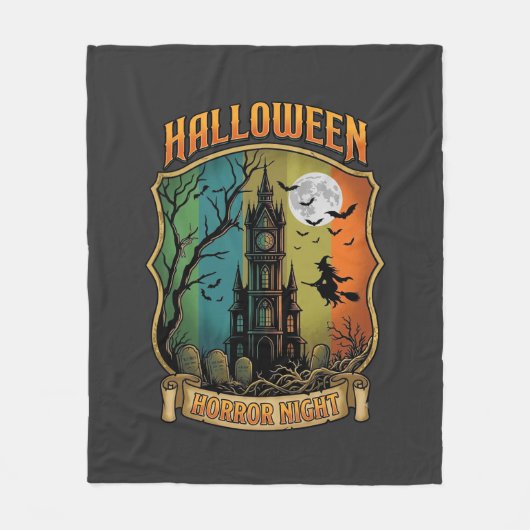 ハロウィーン ホラー ナイト 怖い家 魔法使い 満月 フリースブランケット (正面)