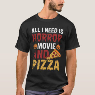ハロウィーン ホラー 映画 ピザ タイポグラフィ Tシャツ