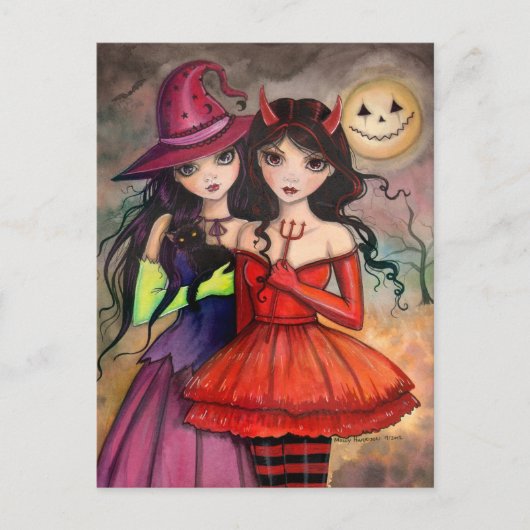 ハロウィーン ポストカード ゴシック ウィッチと悪魔の芸術 (正面)