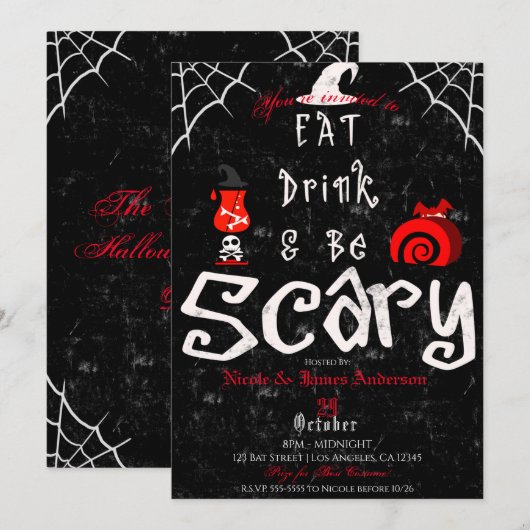 ハロウィーン ミステリーディナー 食べたり飲んだり怖がらせたり パーティー 招待状 (正面/裏面)