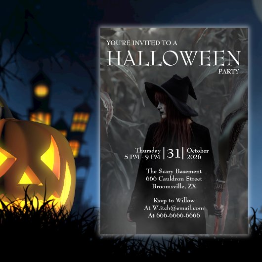 ハロウィーン モダンゴシック 暗い森の魔女 招待状