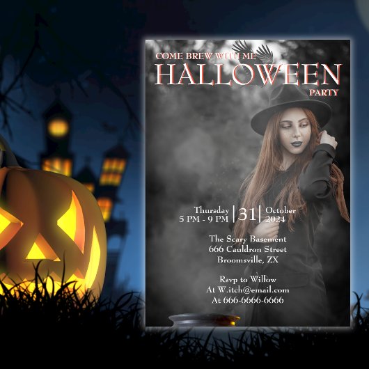 ハロウィーン モダンゴシック 魔法使いの暗い写真 招待状