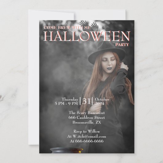 ハロウィーン モダンゴシック 魔法使いの暗い写真 招待状 (正面)