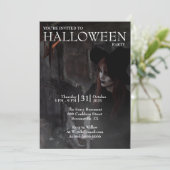 ハロウィーン モダンゴシック 魔法使いの箒 暗い写真 招待状 (スタンド正面)