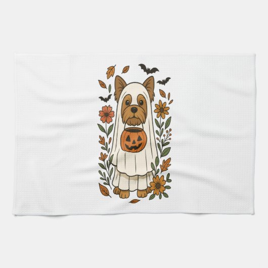 ハロウィーン ヨークシャテリア 花 ハロウィン キッチンタオル (横)
