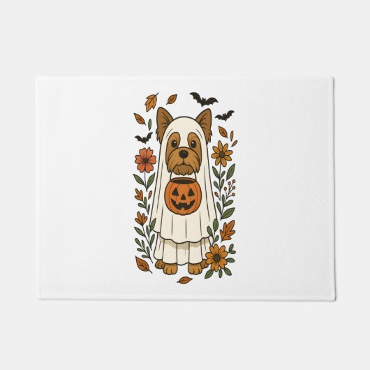 ハロウィーン ヨークシャーテリア 花 ハロウィン ドアマット (正面)